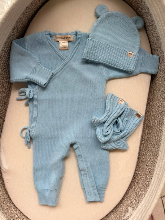 Baby Blue Kimono Romper Set - Long