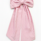 Personalized newborn name sash in pink seersucker cotton fabric with oversized bow and embroidered monogram, baby hospital announcement sash keepsake gift for newborn girl