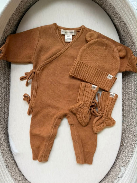 Teddy Brown Kimono Romper Set - Long