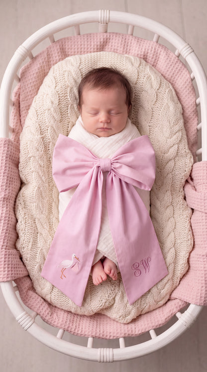 Royally Perfect Bow Sash with Nursery Classics embroidery, pre-made bow detail