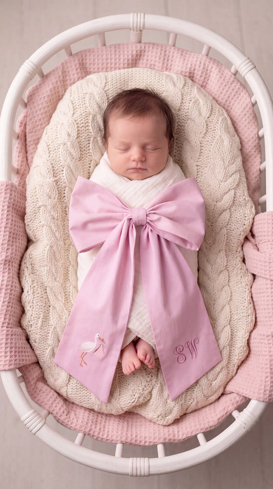Royally Perfect Bow Sash with Nursery Classics embroidery, pre-made bow detail