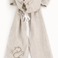 Back view of personalized newborn name sash with oversized bow, neutral striped cotton fabric, adjustable tie closure and embroidered monogram, baby hospital announcement sash keepsake