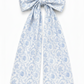 Personalized newborn name sash in blue floral toile fabric with oversized bow and embroidered monogram, baby hospital announcement sash keepsake gift for newborn boy