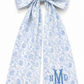 Personalized newborn name sash in blue floral toile fabric with oversized bow and embroidered monogram, baby hospital announcement sash keepsake gift for newborn boy