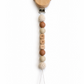 Personalized pacifier clip with the name Kai, neutral and brown beads, and wooden bear clasp, a secure and practical everyday baby essential