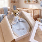 Beau Bear Muslin Pacifier Lovey Set with lace trim detail