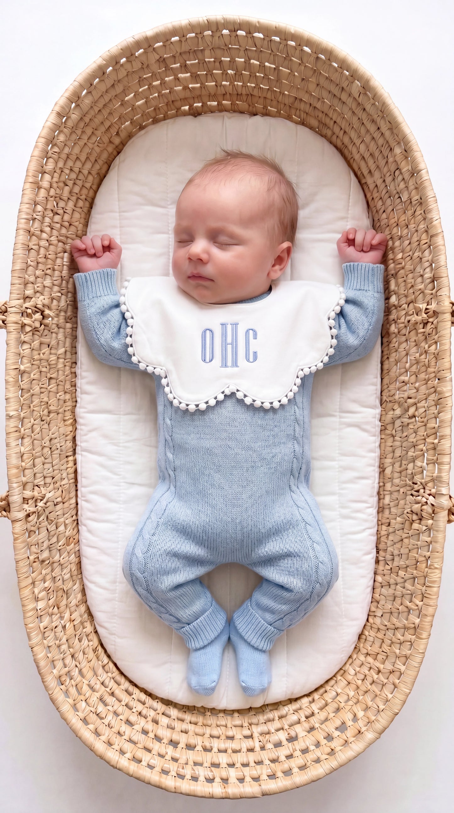 Baby Boy Embroidered Bib Trio, three soft cotton bibs with custom embroidery