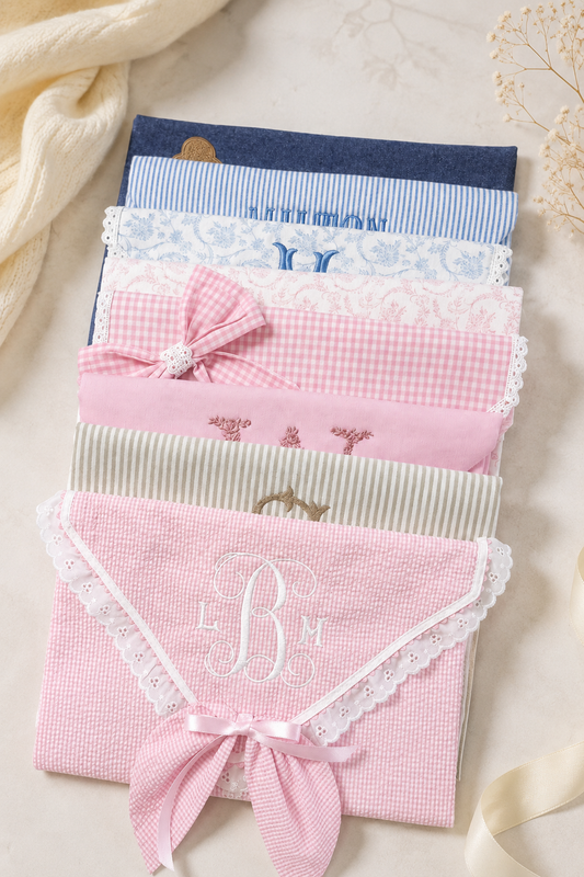 Personalized First Moments Keepsake Envelope, front view with embroidered monogram