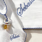 2-piece muslin lovey and burp cloth set in blue gingham, flat lay