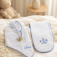 Muslin Pacifier Lovey & Burp Cloth 2-Piece Set in blue gingham trim
