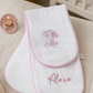 Muslin burp cloth detail from 2-piece pink gingham set