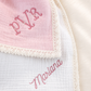 Muslin Pacifier Lovey with Lace Trim shown holding a pacifier