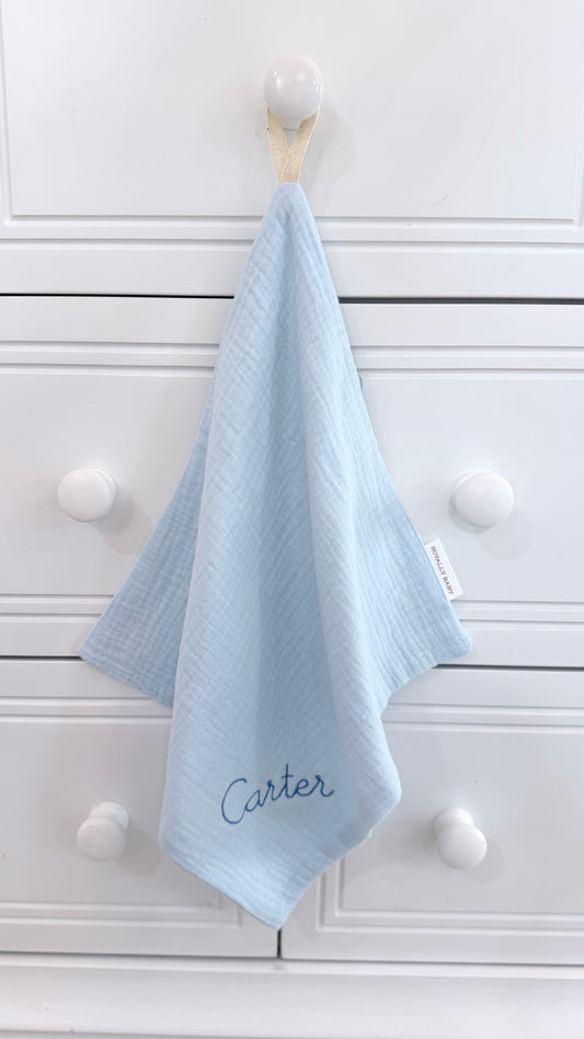 Muslin Pacifier Lovey with embroidered name detail