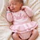 Personalized petal pink Ballerina romper, short style, for newborn coming home outfit