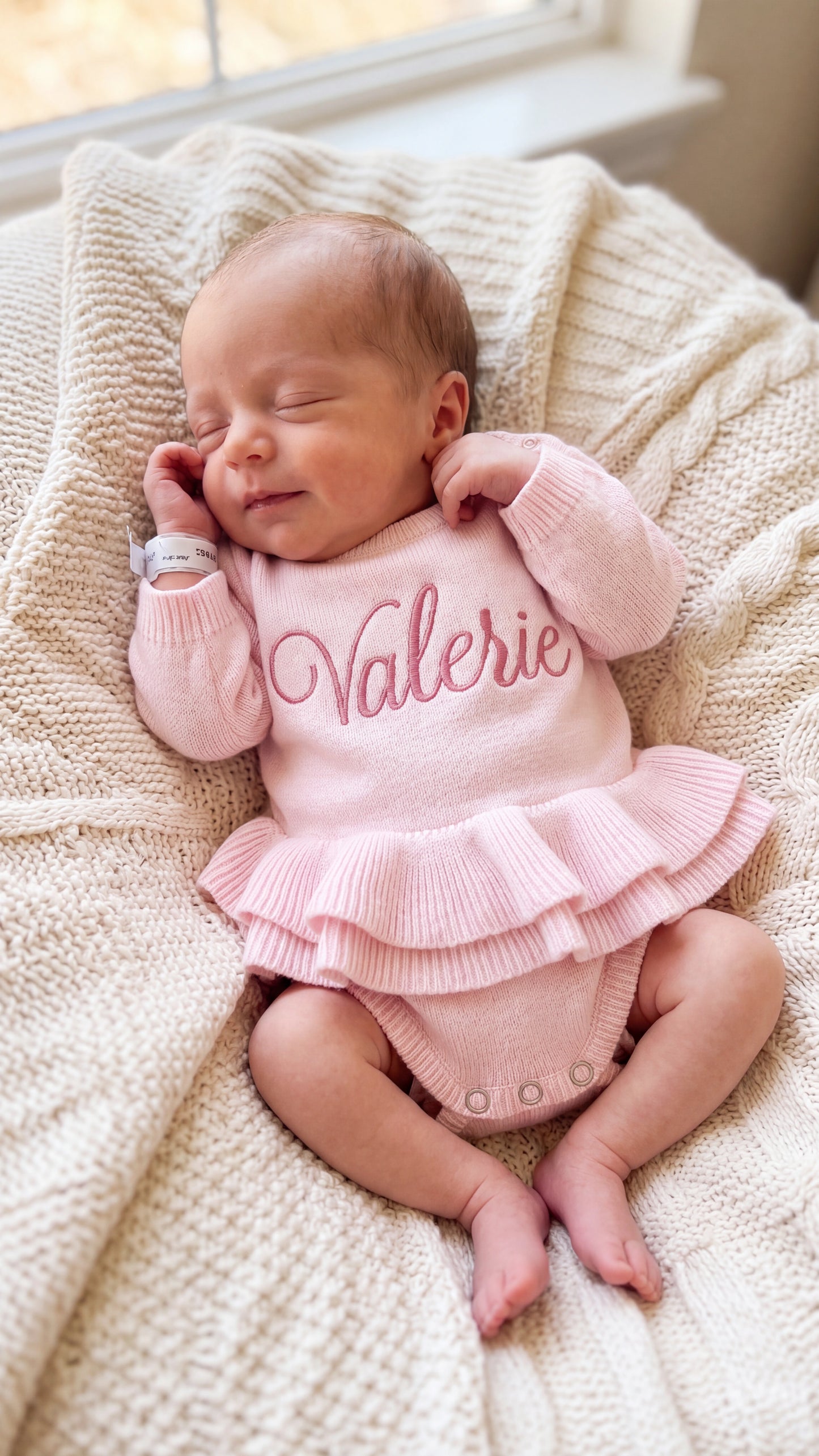 Personalized petal pink Ballerina romper, short style, for newborn coming home outfit