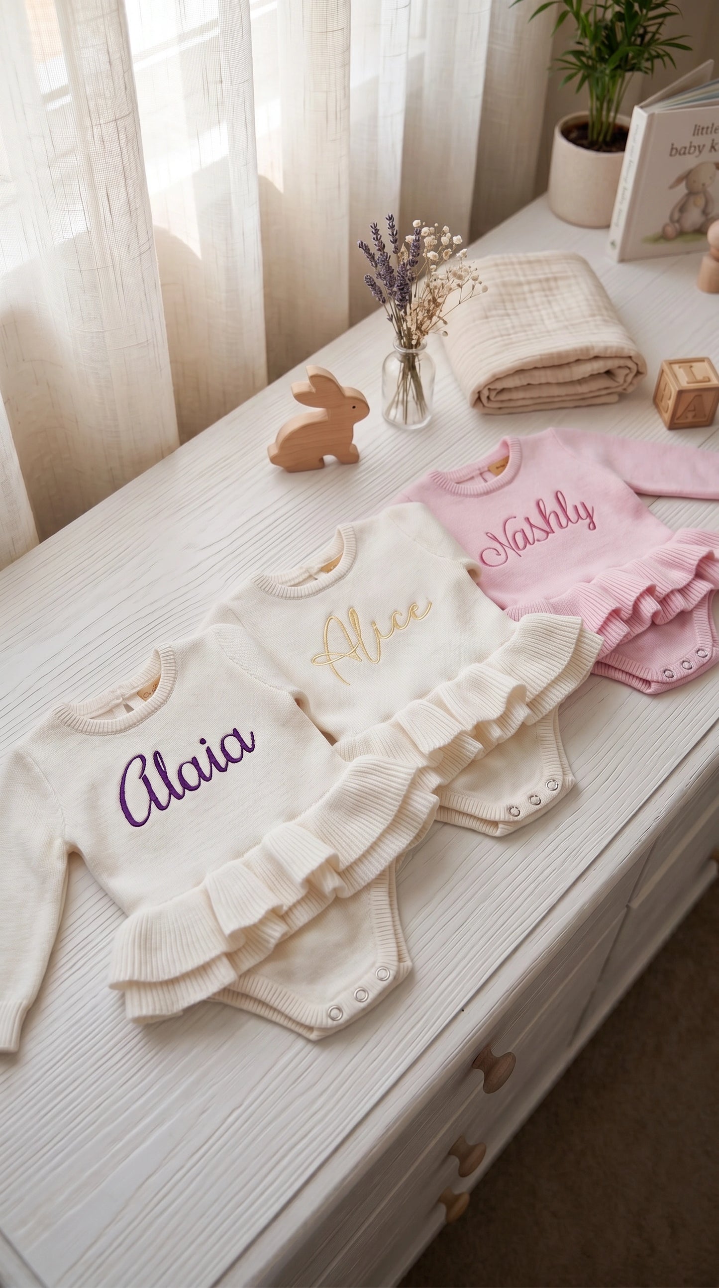 Personalized petal pink Ballerina romper with matching bow and booties, newborn girl outfit