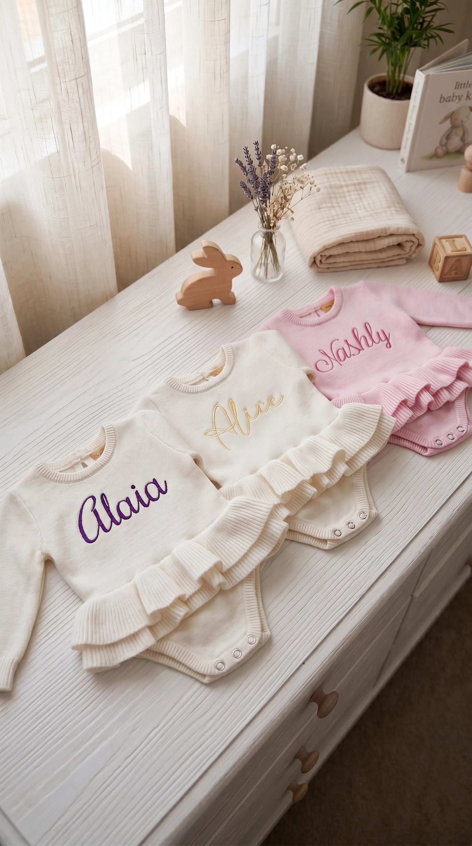 Personalized petal pink Ballerina romper with matching bow and booties, newborn girl outfit